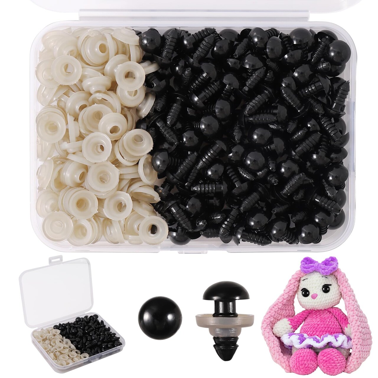 Safety Eyes 260PCS 10mm Plastic Black Craft Eyes Teddy Bear Eyes with Washers for Amigurumi Stuffed Animals Crochet Toys Crafts Making Halloween Decorations
